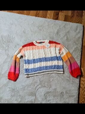 Striped Cable Knit Women's Sweater in Multicolor